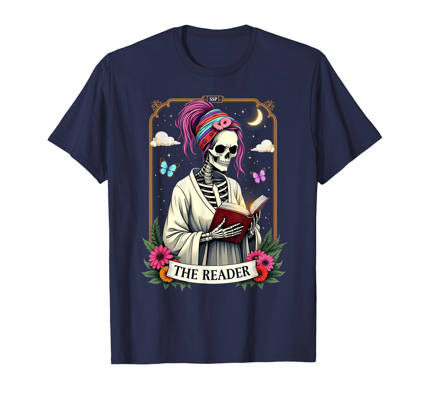 The Reader Tarot Card Skeleton Reading Book Halloween T-Shirt