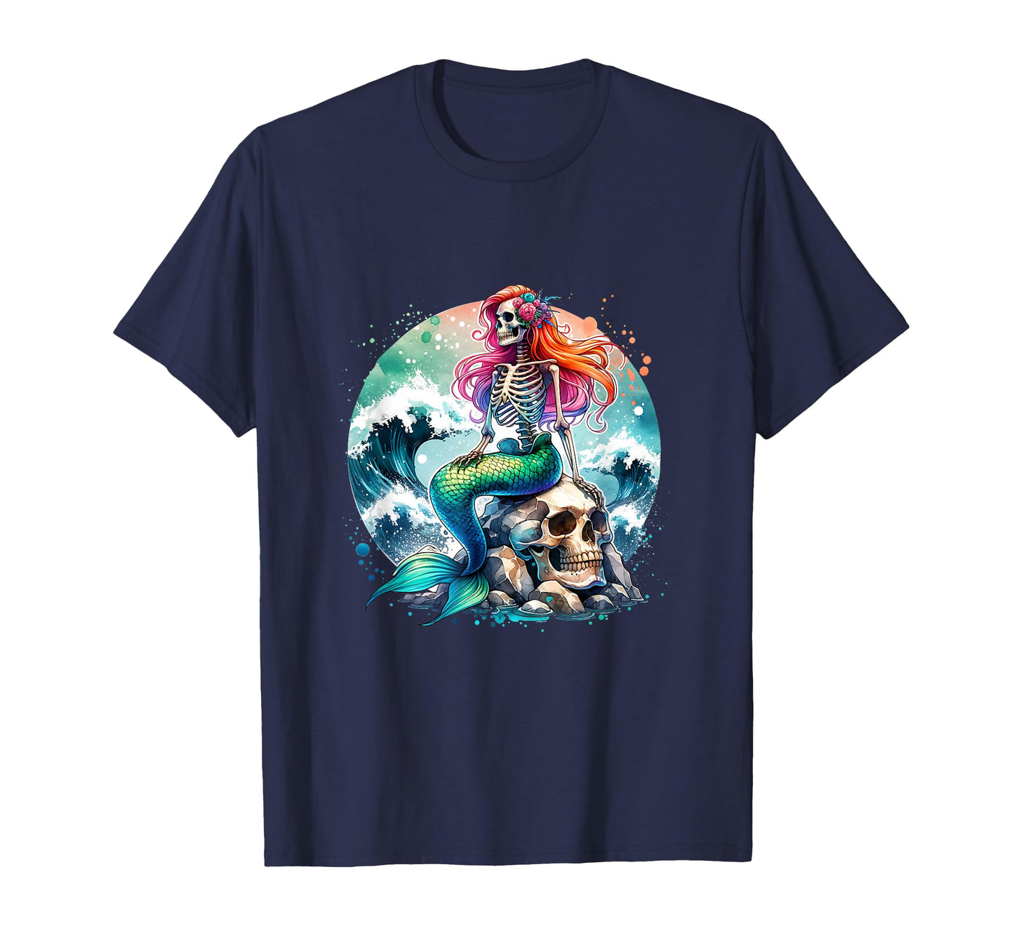 Mermaid Skull Ocean Wave Siren Skeleton Sea T-Shirt