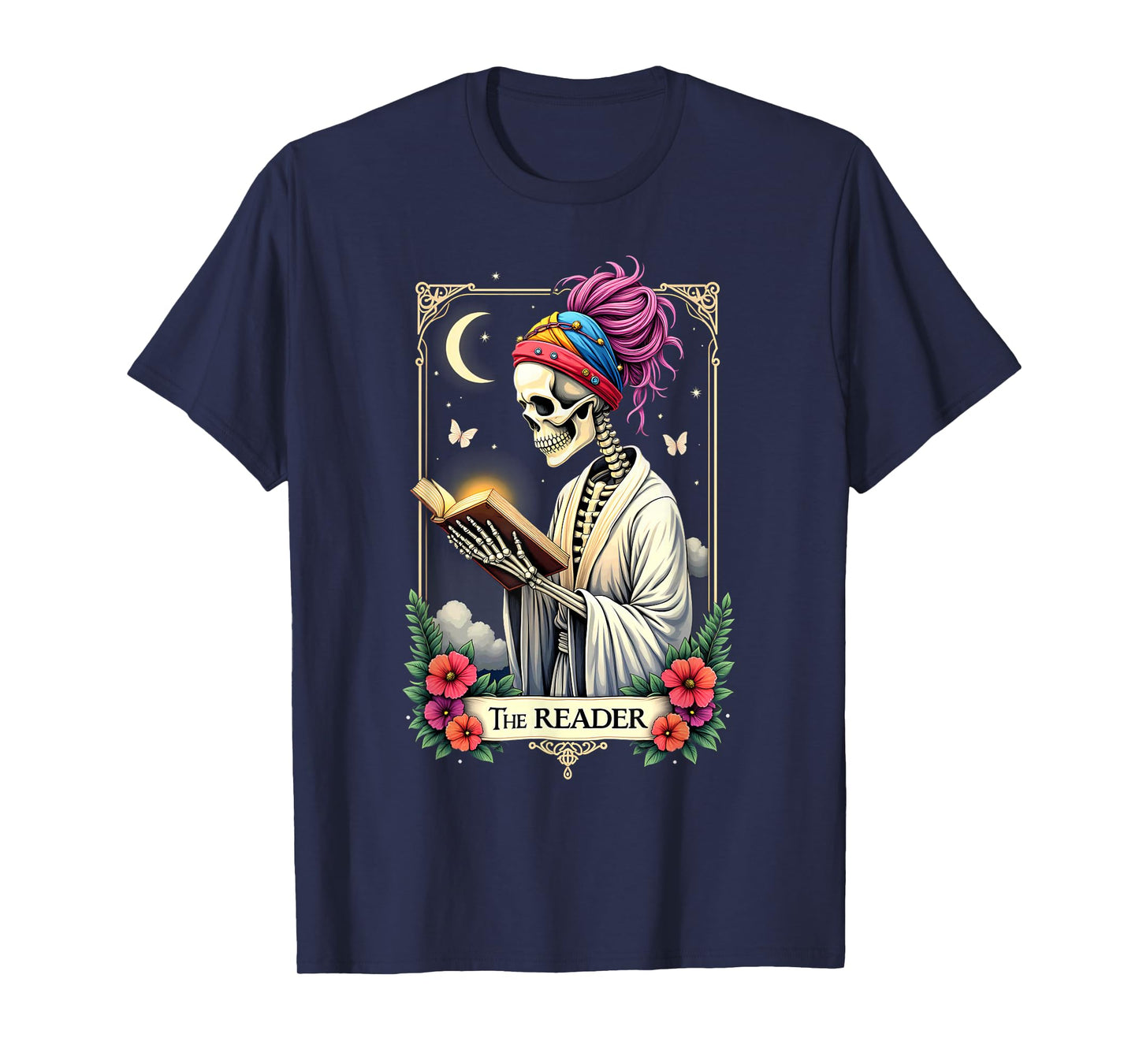 The Reader Tarot Card Skeleton Reading Book Halloween T-Shirt
