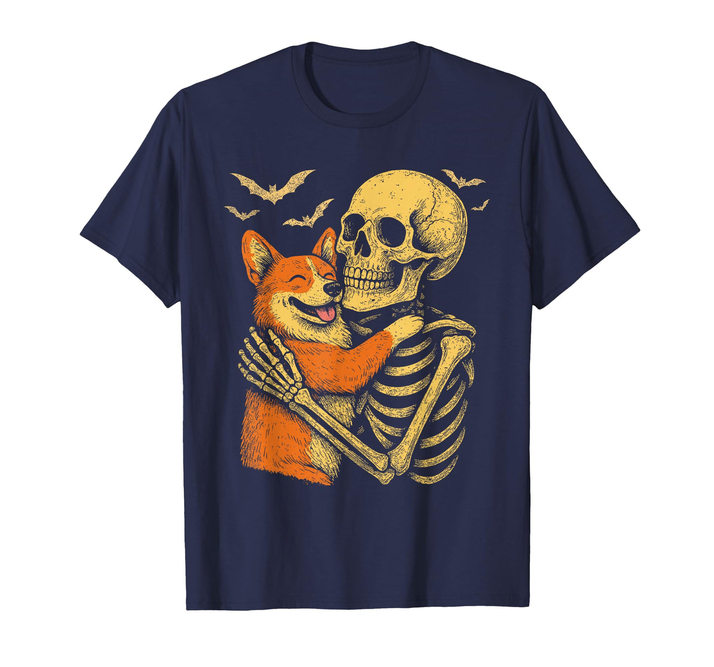 Skeleton Hugging Corgi Dog Gothic Halloween Corgi T-Shirt