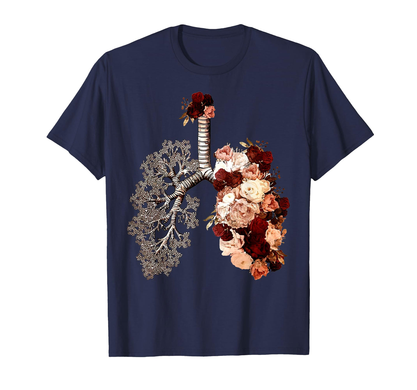 Anatomical Lungs And Bloom Roses Floral Tee T-Shirt