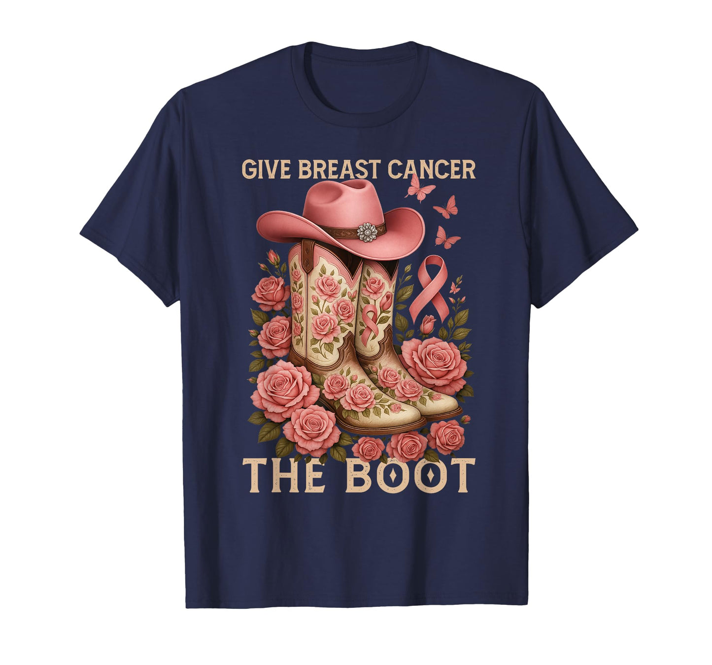 Cancer Boot Cowgirl Western Breast Cancer Pink Ribbon T-Shirt