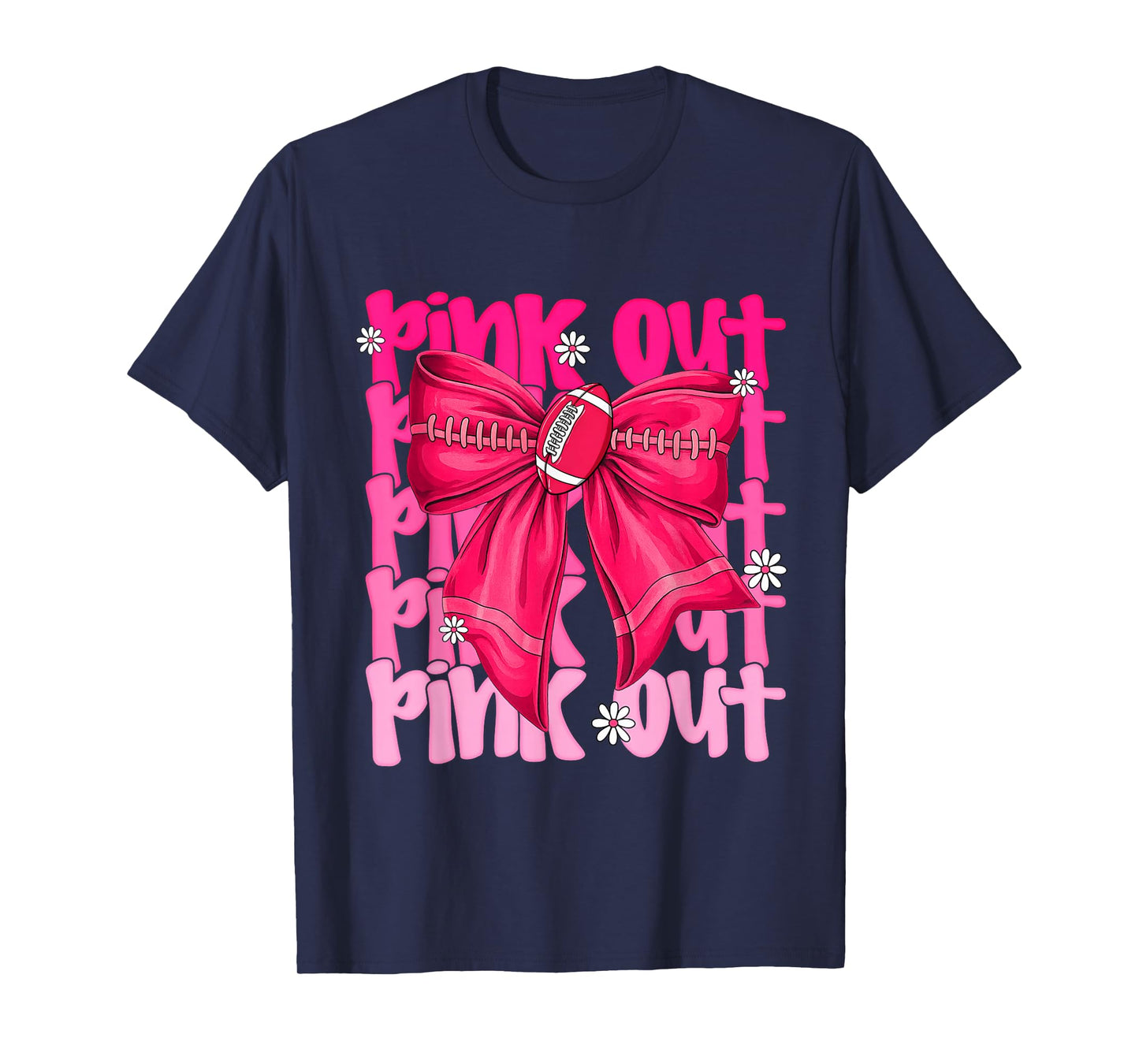 Pink Out Breast Cancer Football Coquette Bow Mom Girls Women T-Shirt
