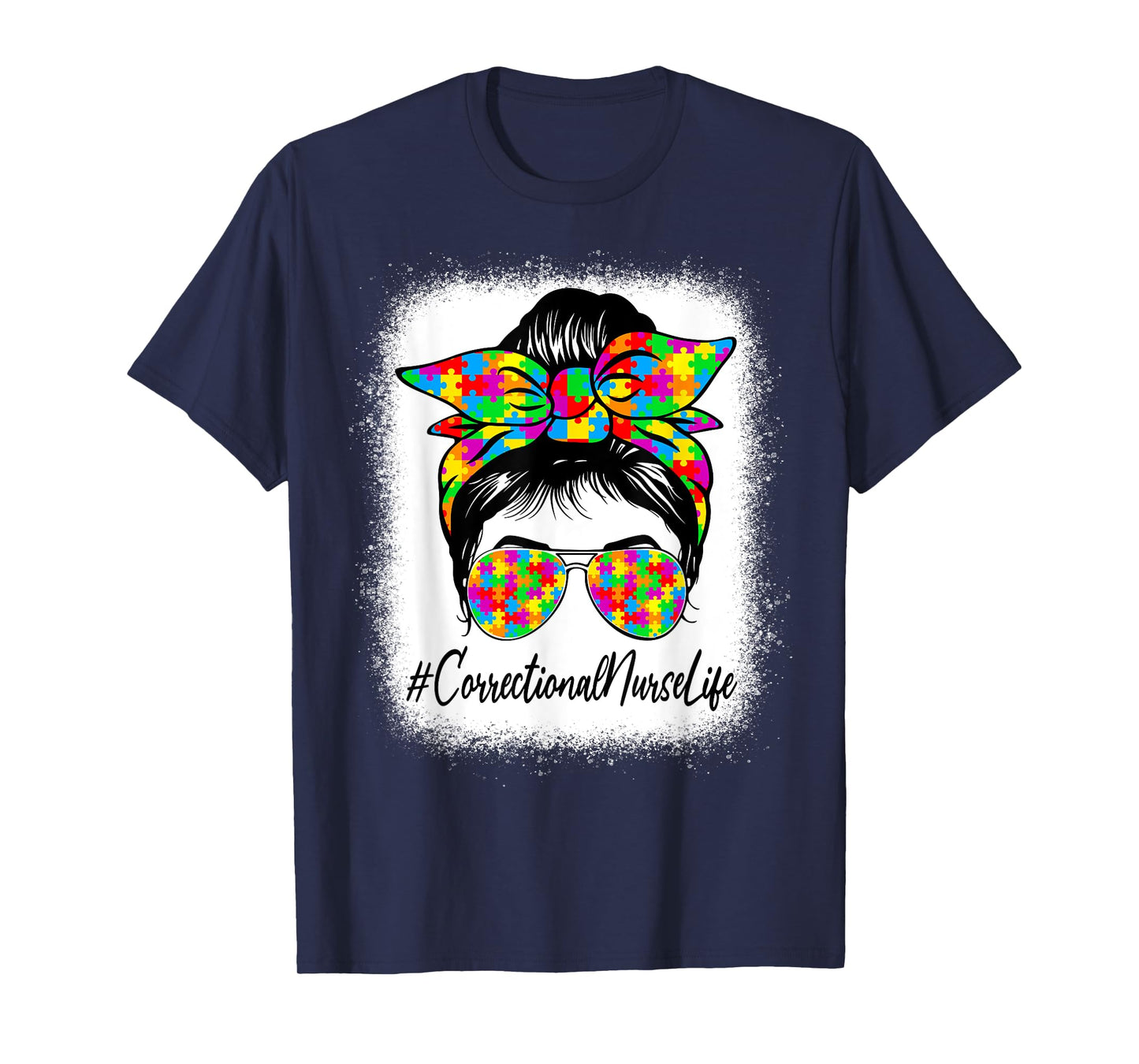 Correctional Nurse Messy Bun Supporting Autism Awareness T-Shirt
