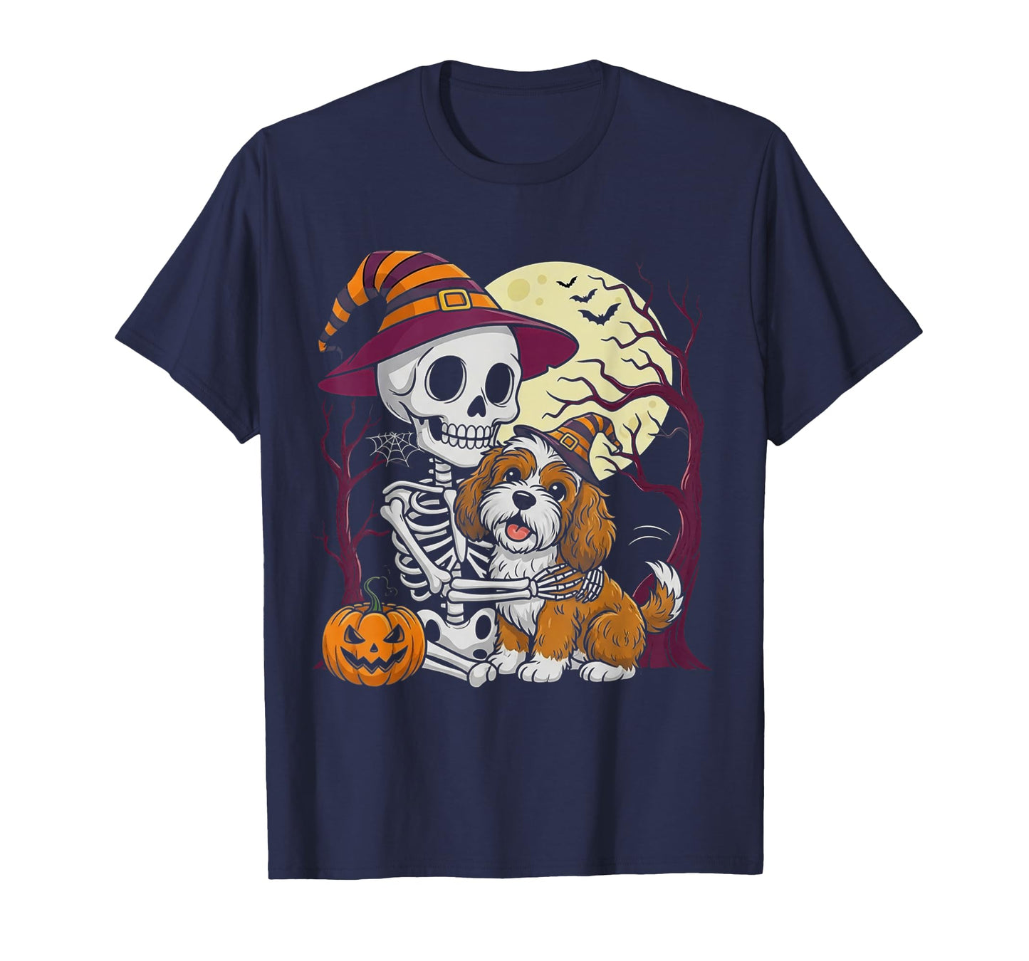 Skeleton Hugging Cavapoo Cockapoo Halloween Lover Mom Dad T-Shirt