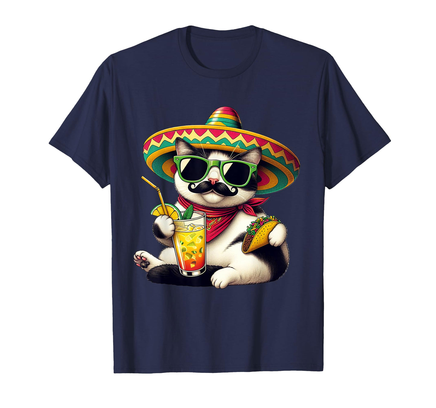 Funny Cinco De Mayo Cat Lovers Tacos Fiesta Humor Funny Meow Men Women Girls Kids T-Shirt