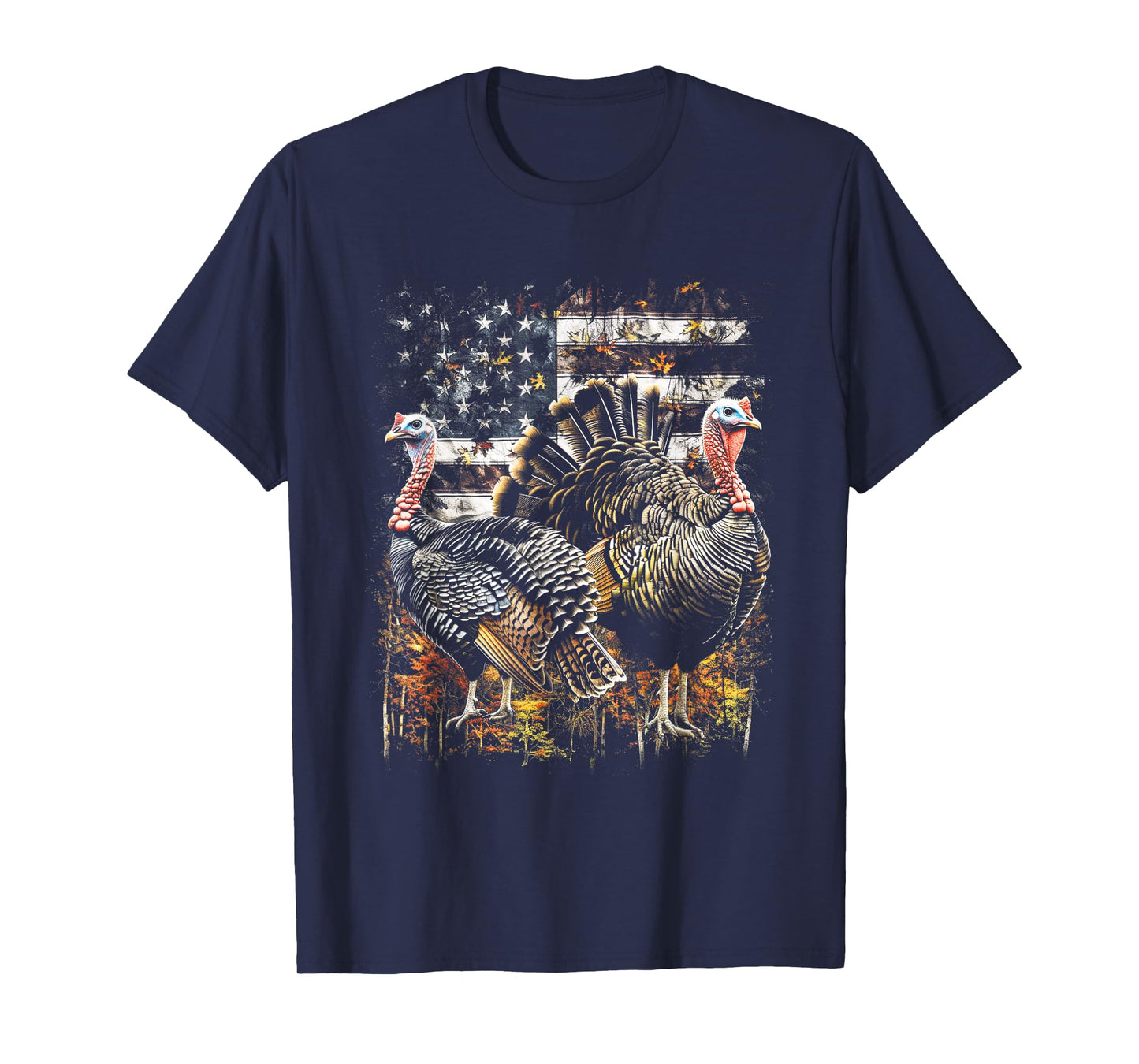 Beautiful Wild Turkey Hunting Camo American Flag T-Shirt