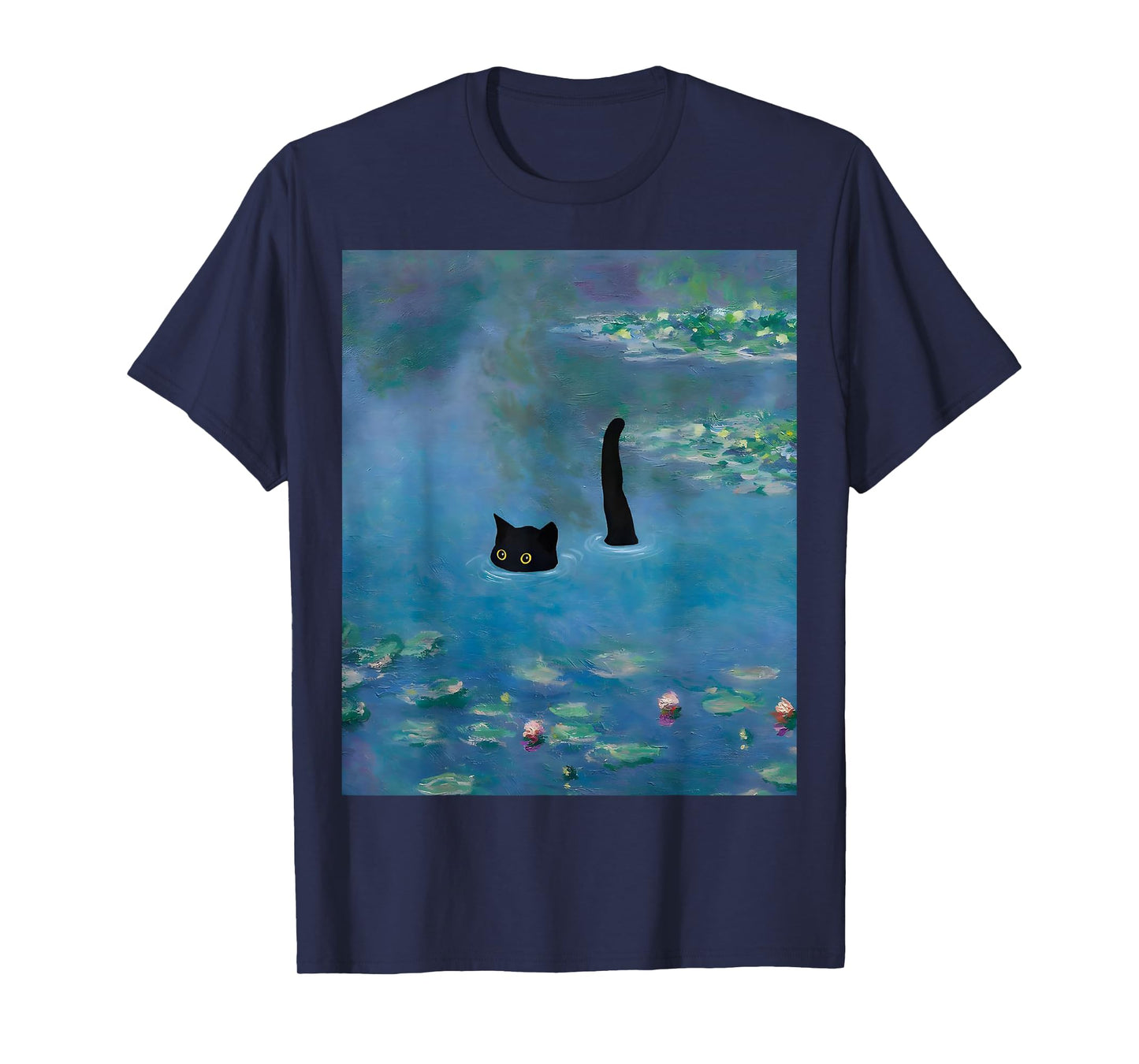 Black Cat Monets Waterlily T-Shirt