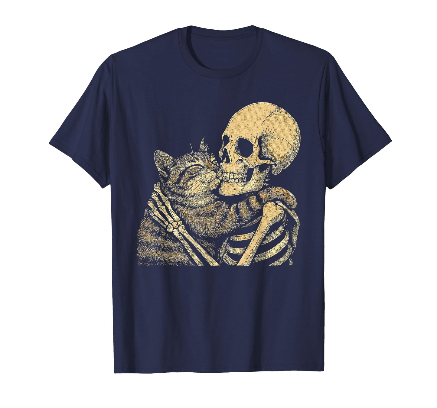 Skeleton Hugging Cat Funny Halloween Spooky Outfit T-Shirt