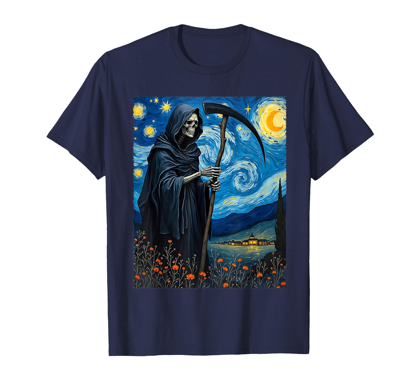 Van Gogh Starry Night Grim Reaper Halloween Party Costume T-Shirt