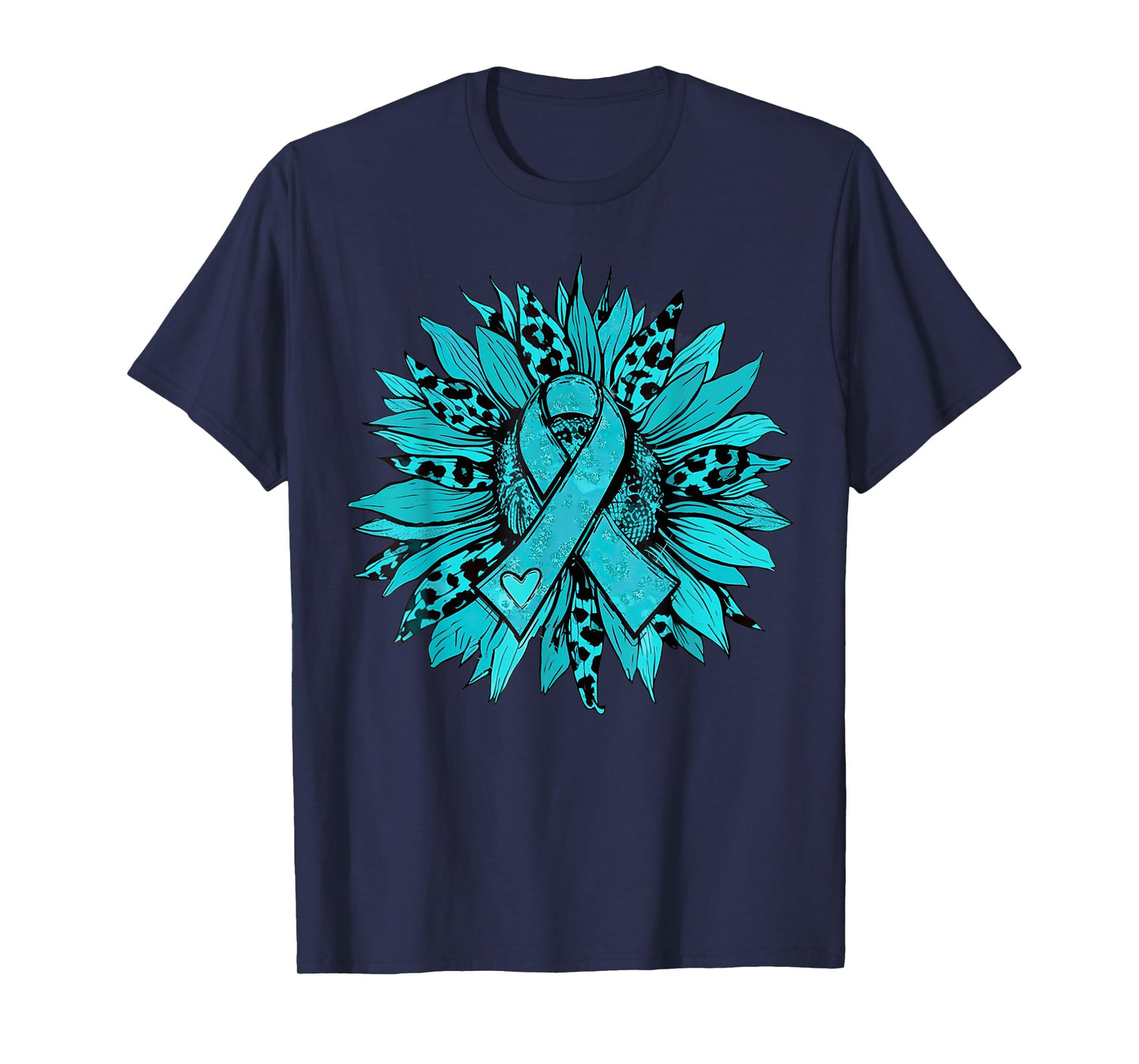 Sunflower Teal Cervical Cancer Awareness Women Girls Warrior T-Shirt