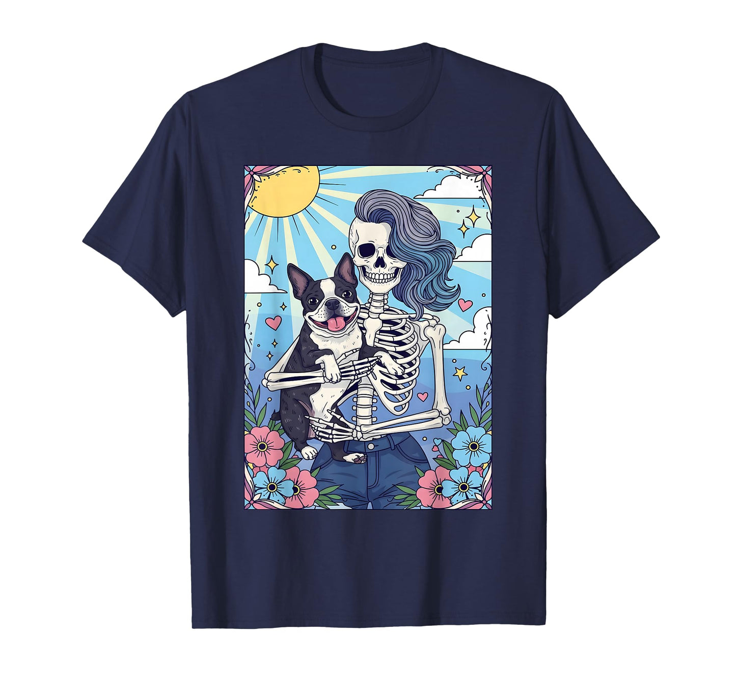 Boston Terrier Dog Tarot Card Halloween Costume Skeleton T-Shirt