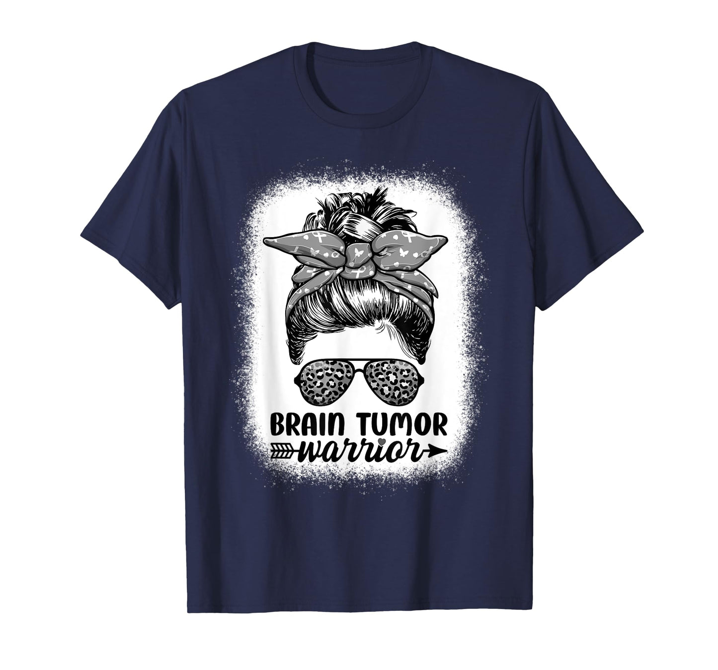 Brain Tumor Warrior Messy Bun Women - Brain Tumor Awareness T-Shirt
