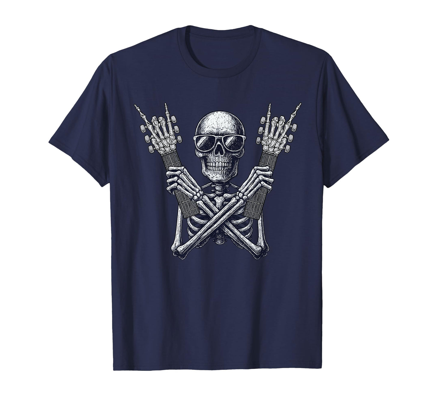 Vintage Halloween Skeleton Guitar Rock Funny Spooky Costume T-Shirt