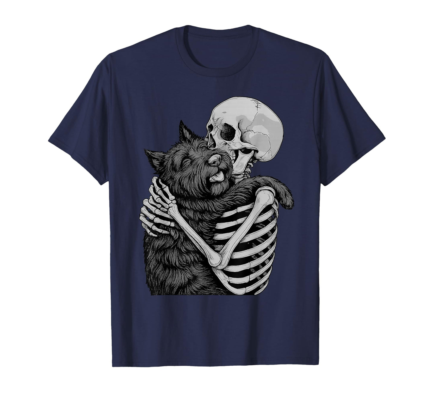 Scottish Terrier Skeleton Hug Halloween Dog Lover T-Shirt