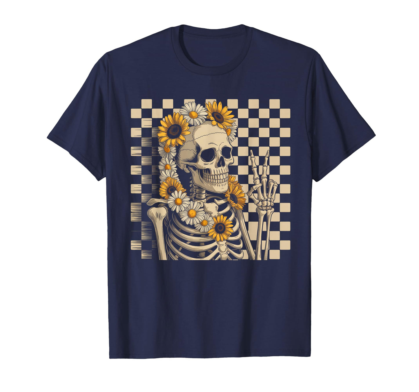 Retro Fall Skeleton Halloween Skeleton Flower Spooky Season T-Shirt