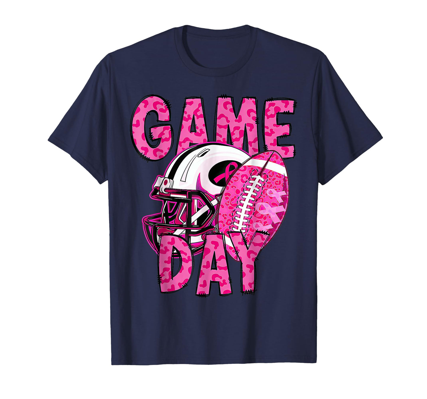 Leopard Game Day Pink American Football Breast Cancer T-Shirt