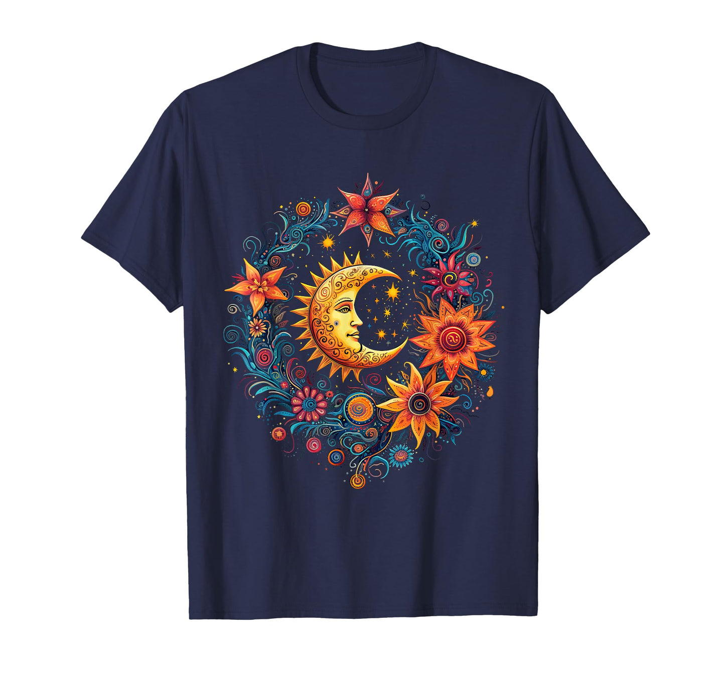mystic sun and moon woman mystical flowers aesthetic T-Shirt