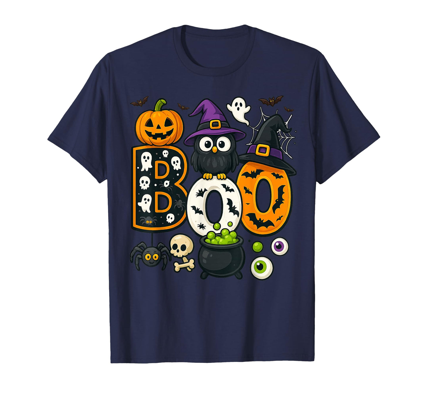 Boo Creepy Owl Pumpkin Ghost Halloween Men Women Kids T-Shirt
