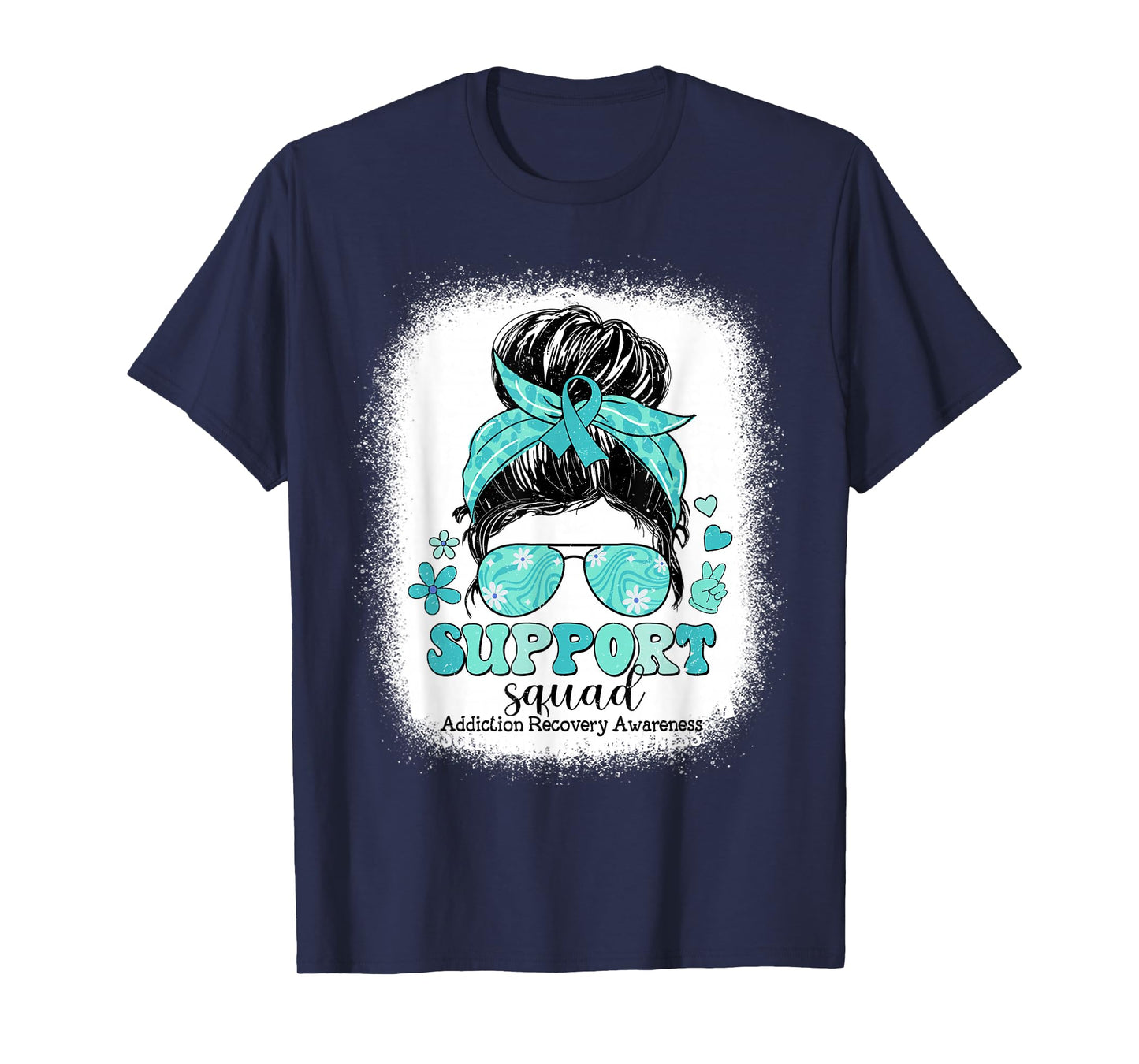 Groovy Support Squad Messy Bun Addiction Recovery Awareness T-Shirt