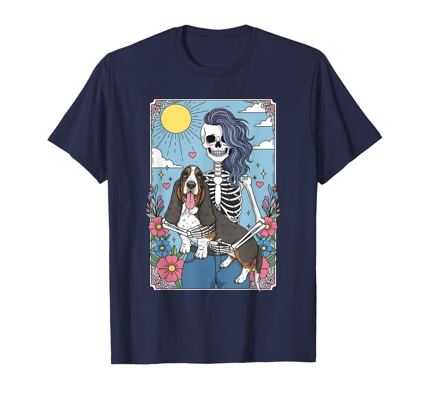Basset Hound Dog Tarot Card Halloween Costume Skeleton T-Shirt
