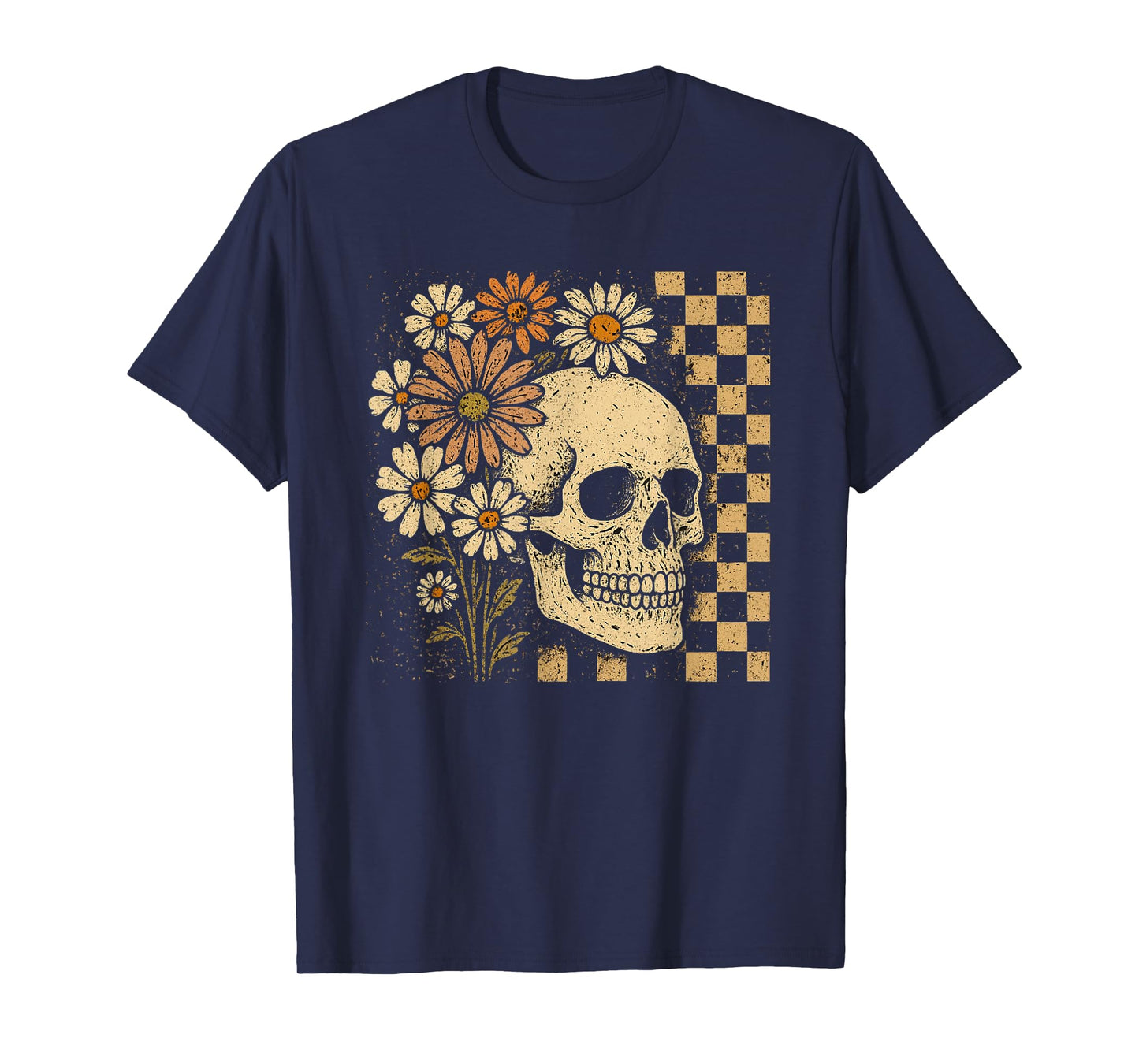 Halloween Skull Floral Grunge Vintage Mens Womens Kids T-Shirt