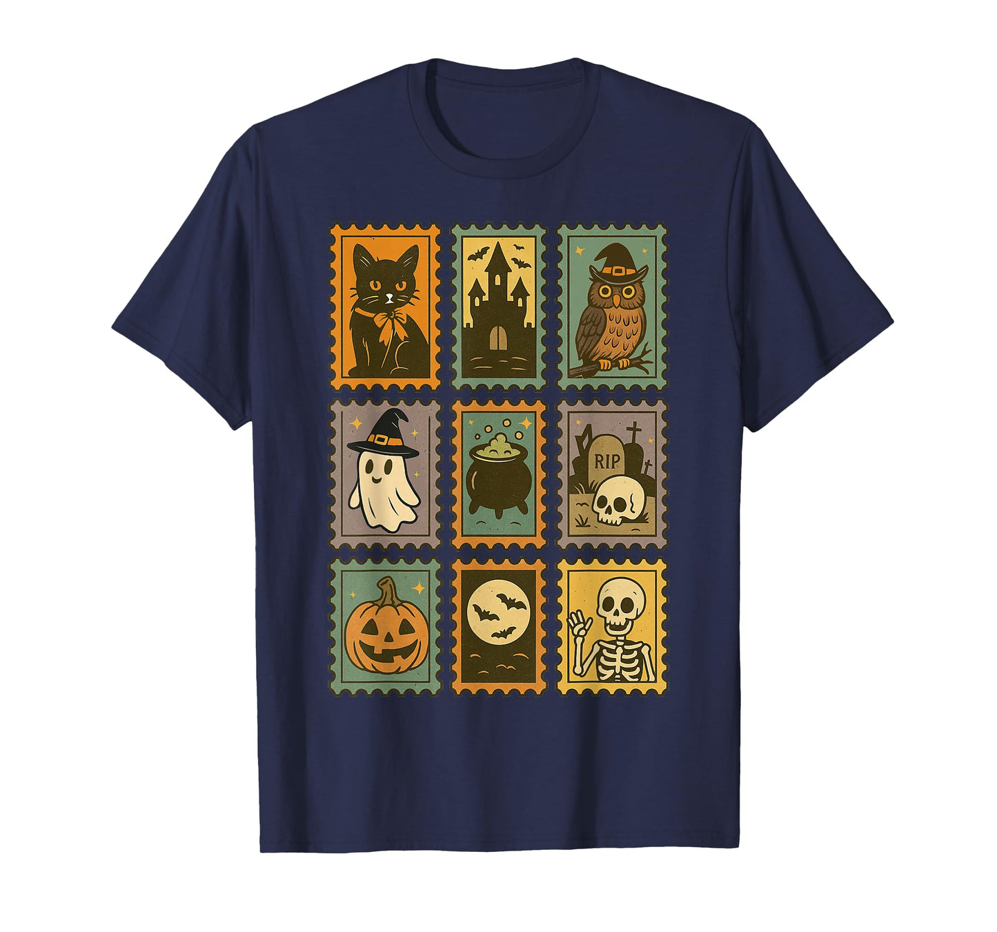 Retro Halloween Stamps Funny Vintage Cute Spooky Halloween T-Shirt