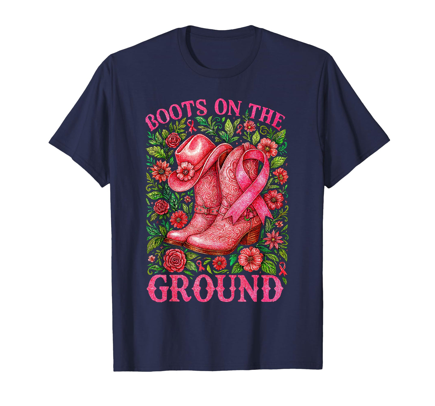 Boots on The Ground Breast Cancer Pink Warriors Shirt Womens T-Shirt