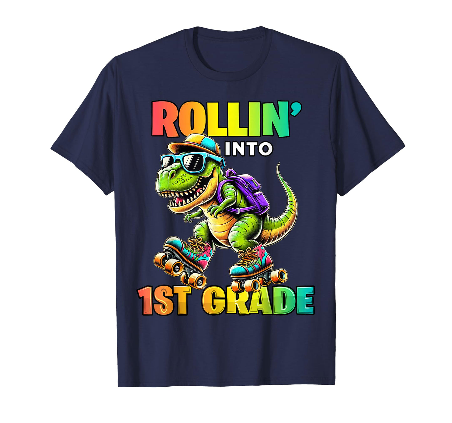 1st Grade Back To School First Day Boys Rollin into T Rex T-Shirt