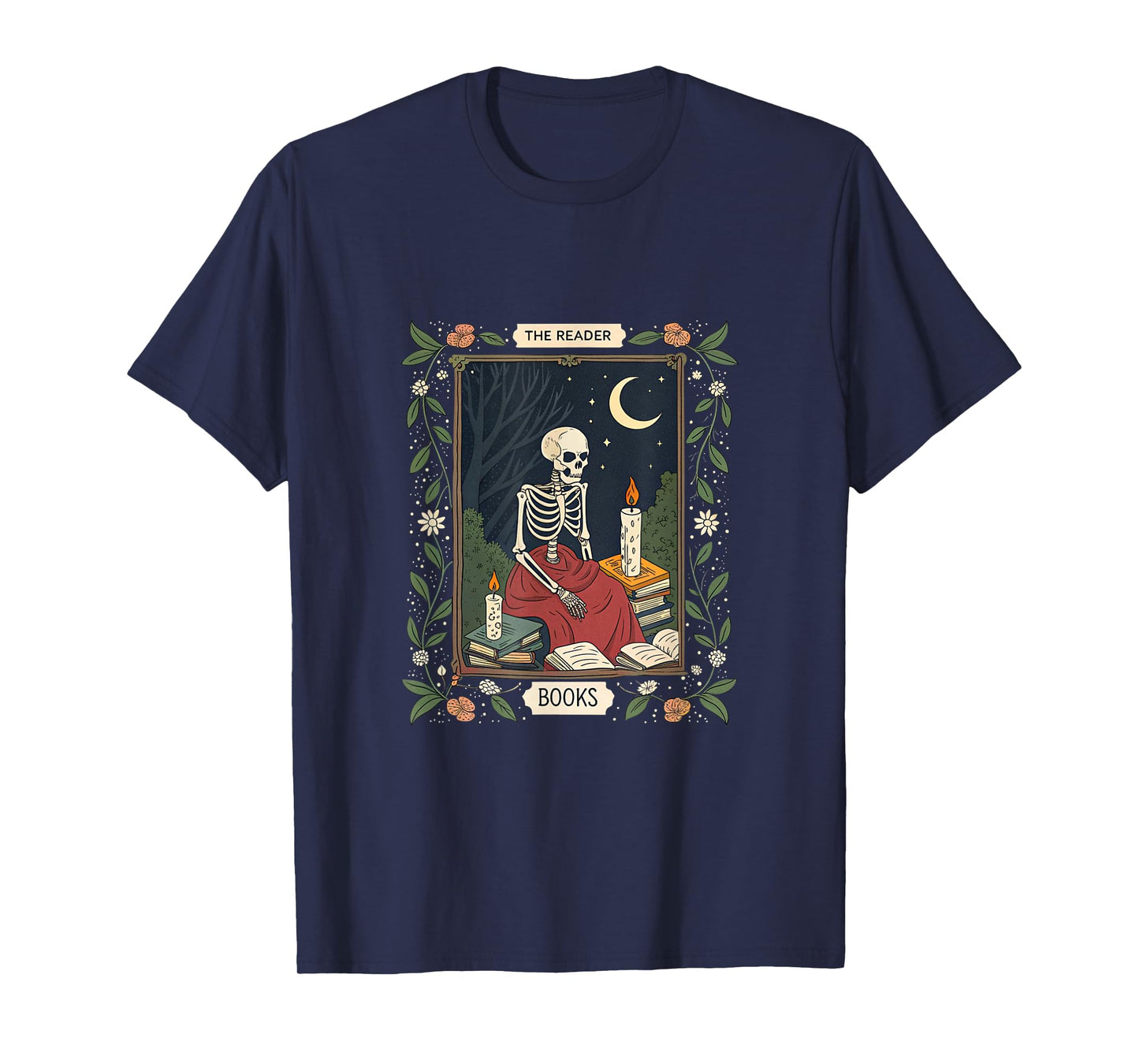 Skeleton Reader Tarot Style Book Halloween T-Shirt