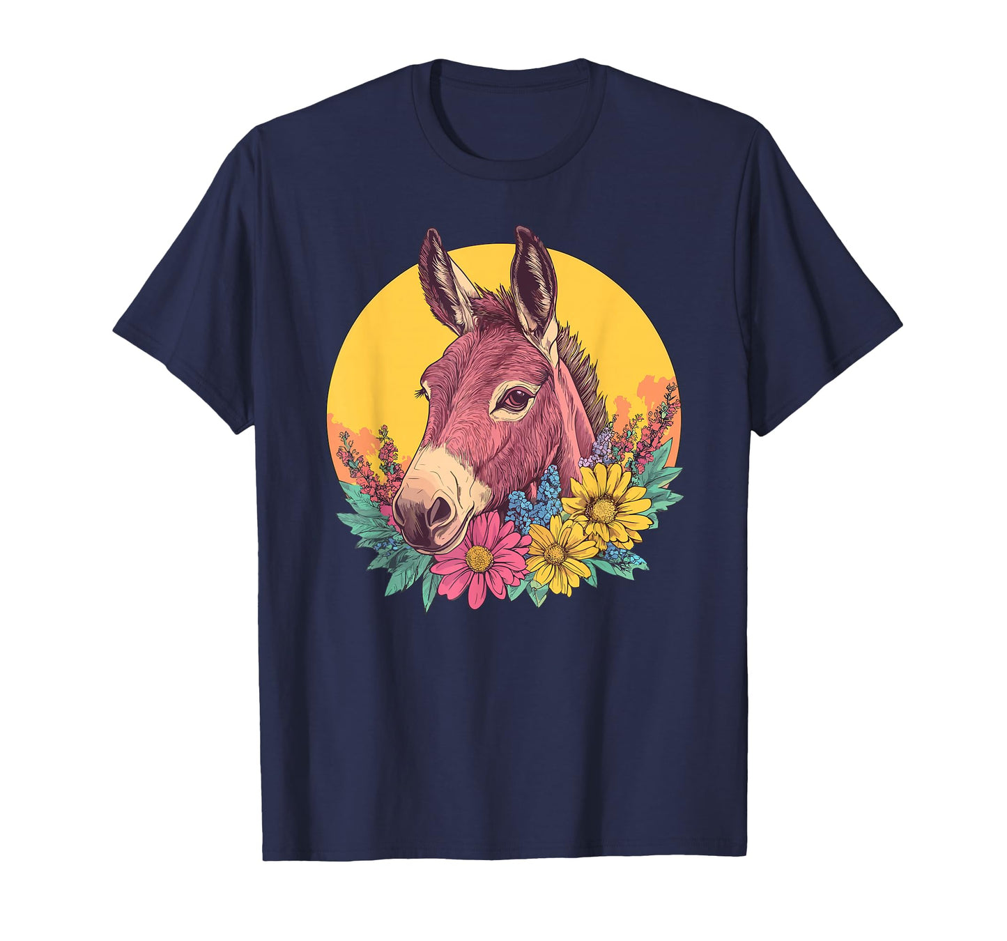 Donkey In Flowers With Yellow Sun T-Shirt