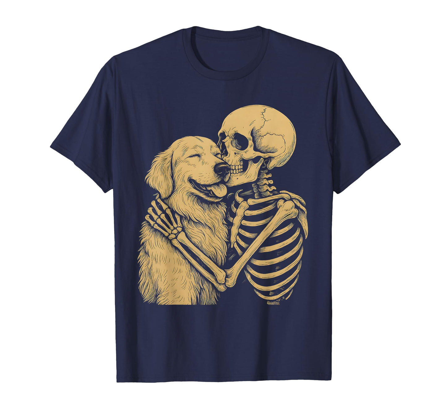 Skeleton Hugging Golden Dog Retriever Lover T-Shirt