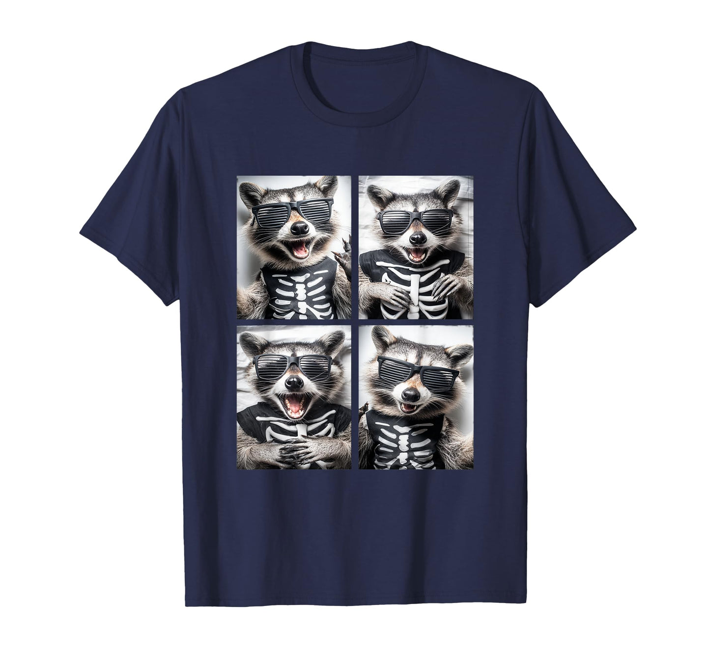 Raccoons with Sunglasses Skeleton Costume Funny Halloween T-Shirt