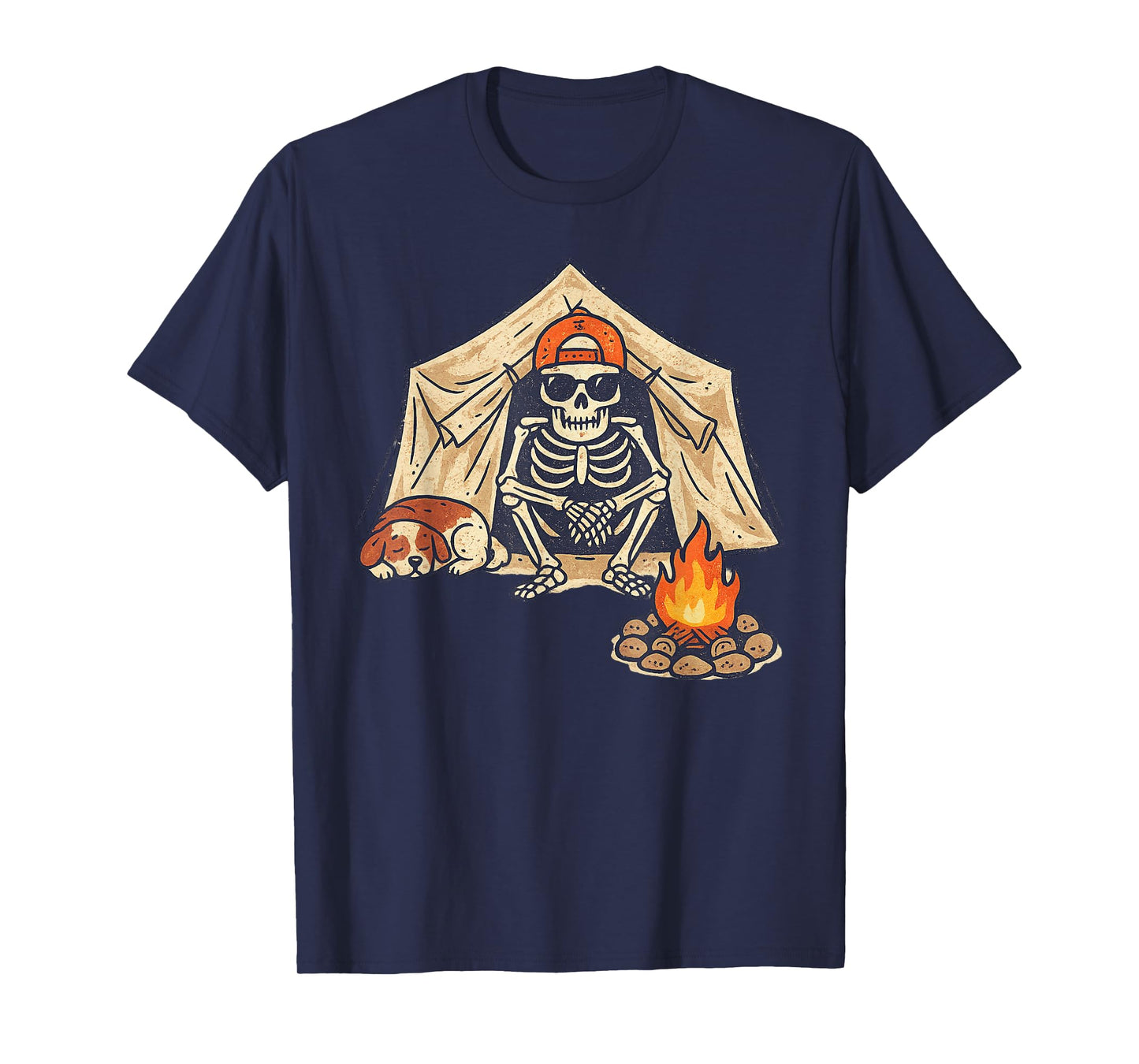 Vintage Halloween Skeleton Camping Funny Spooky Costume T-Shirt