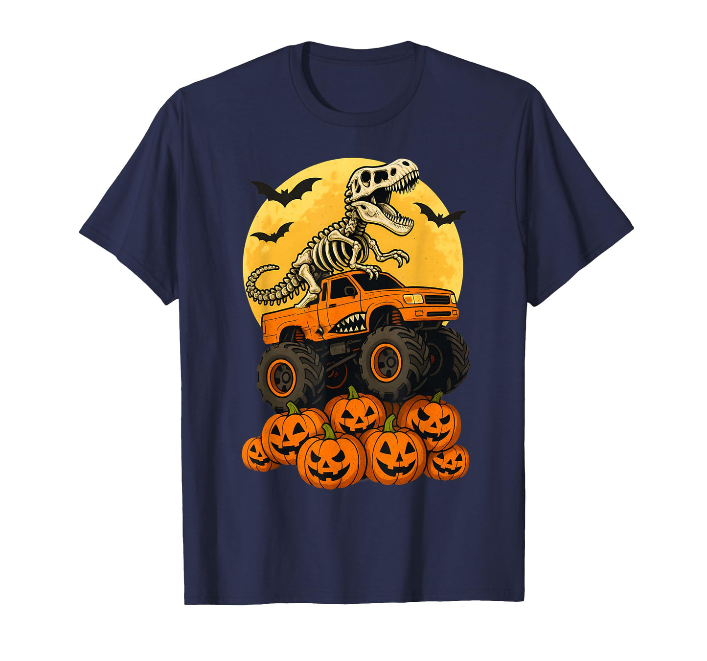 Halloween Boys Kids Monster Truck Dinosaur Skeleton T rex T-Shirt
