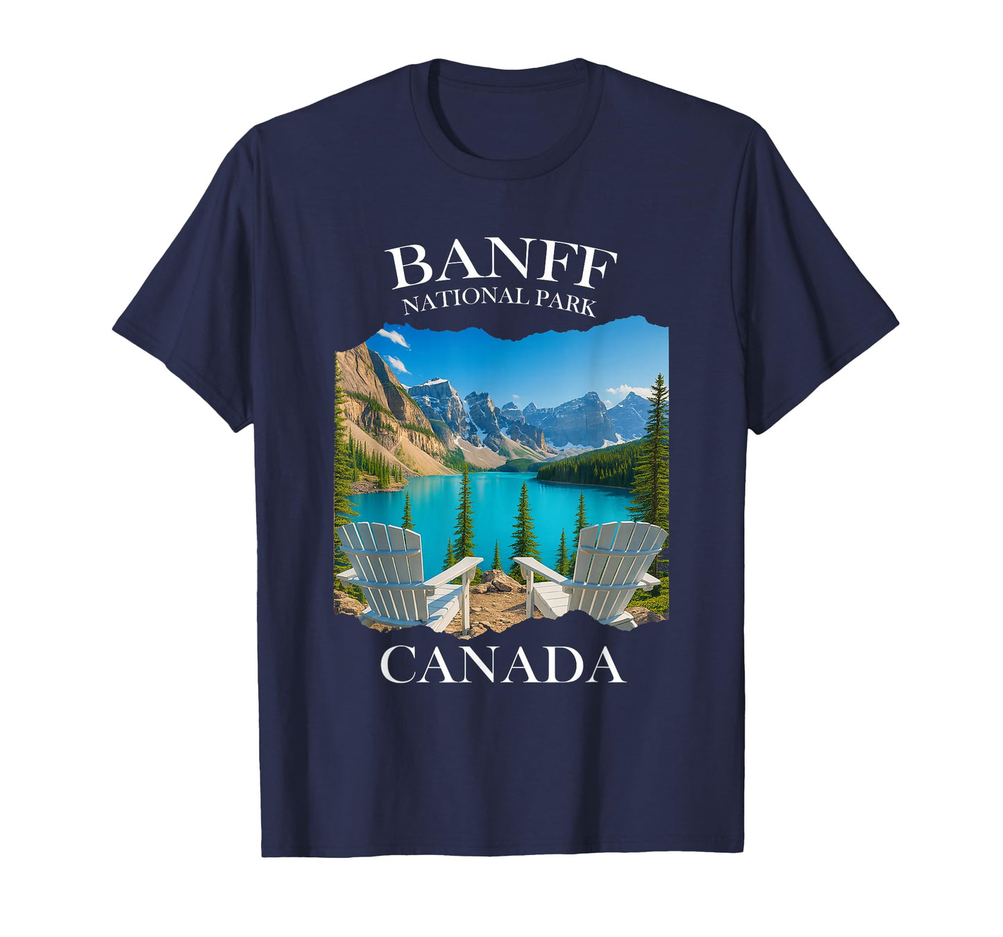 Rocky Mountains Moraine Lake Flag Statement Artwork T-Shirt
