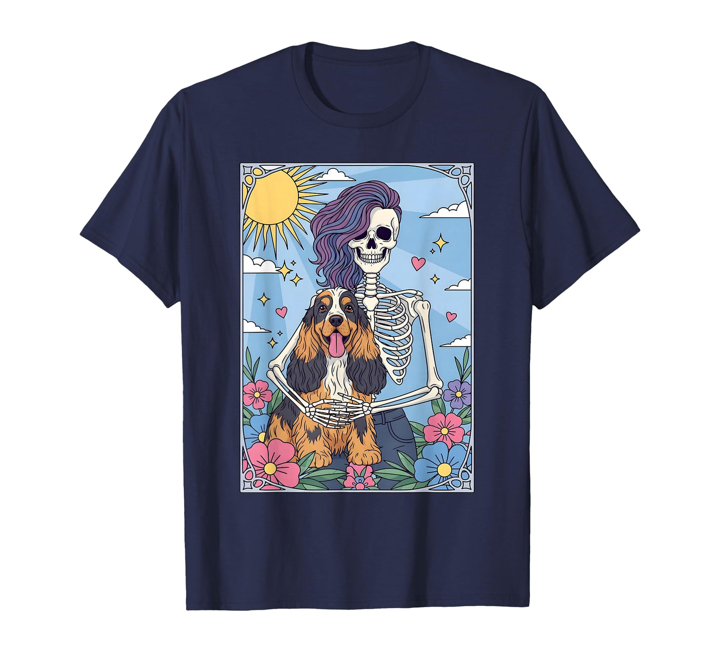 Cocker Spaniel Dog Tarot Card Halloween Costume Skeleton T-Shirt
