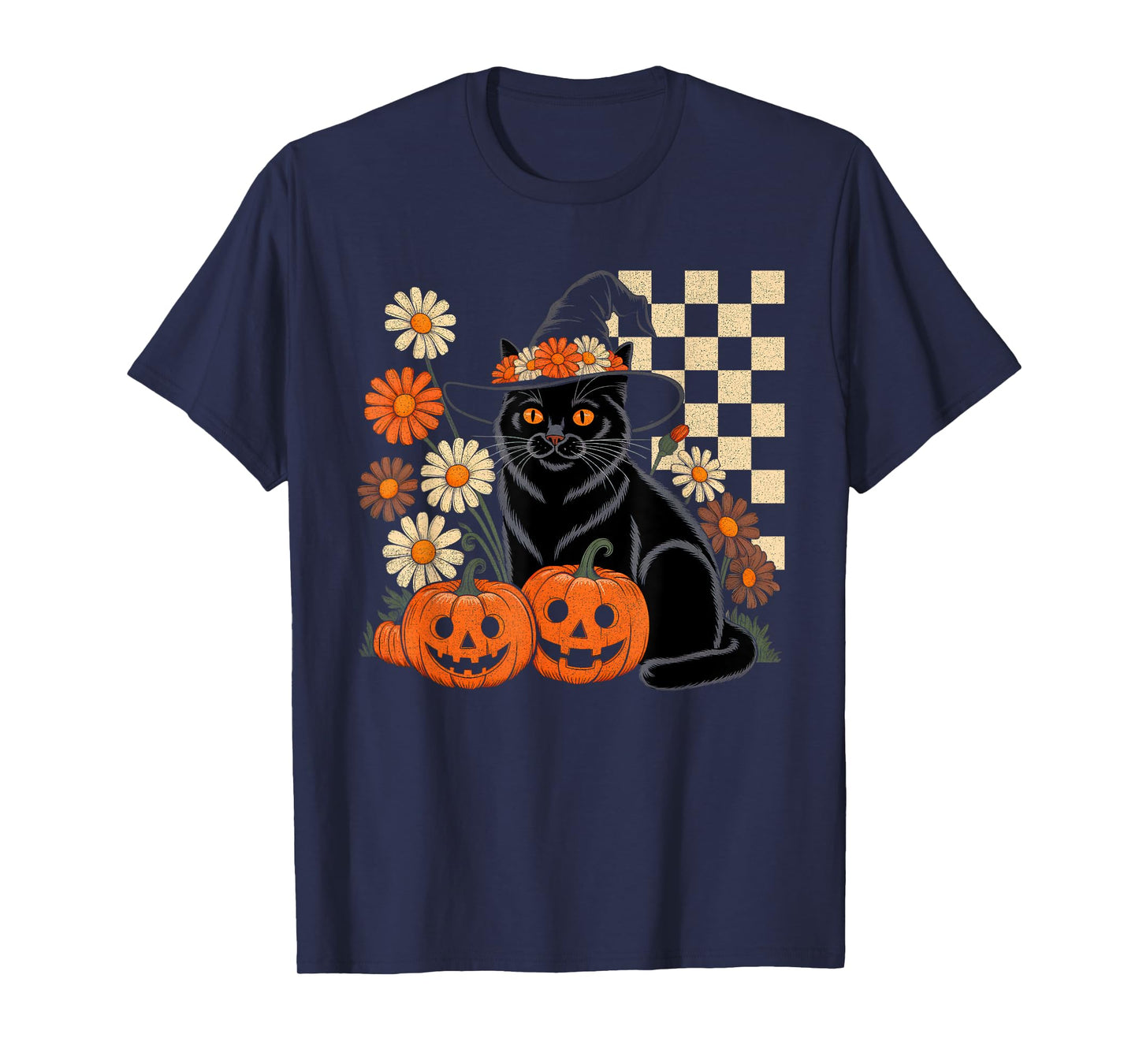 Retro Halloween Black Cat Spooky Halloween Costume Men Women T-Shirt