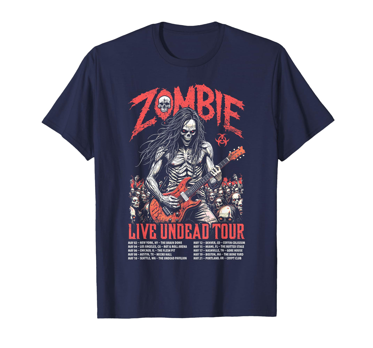 Guitar Guitarist Zombie Skeleton Live Undead Halloween Music T-Shirt
