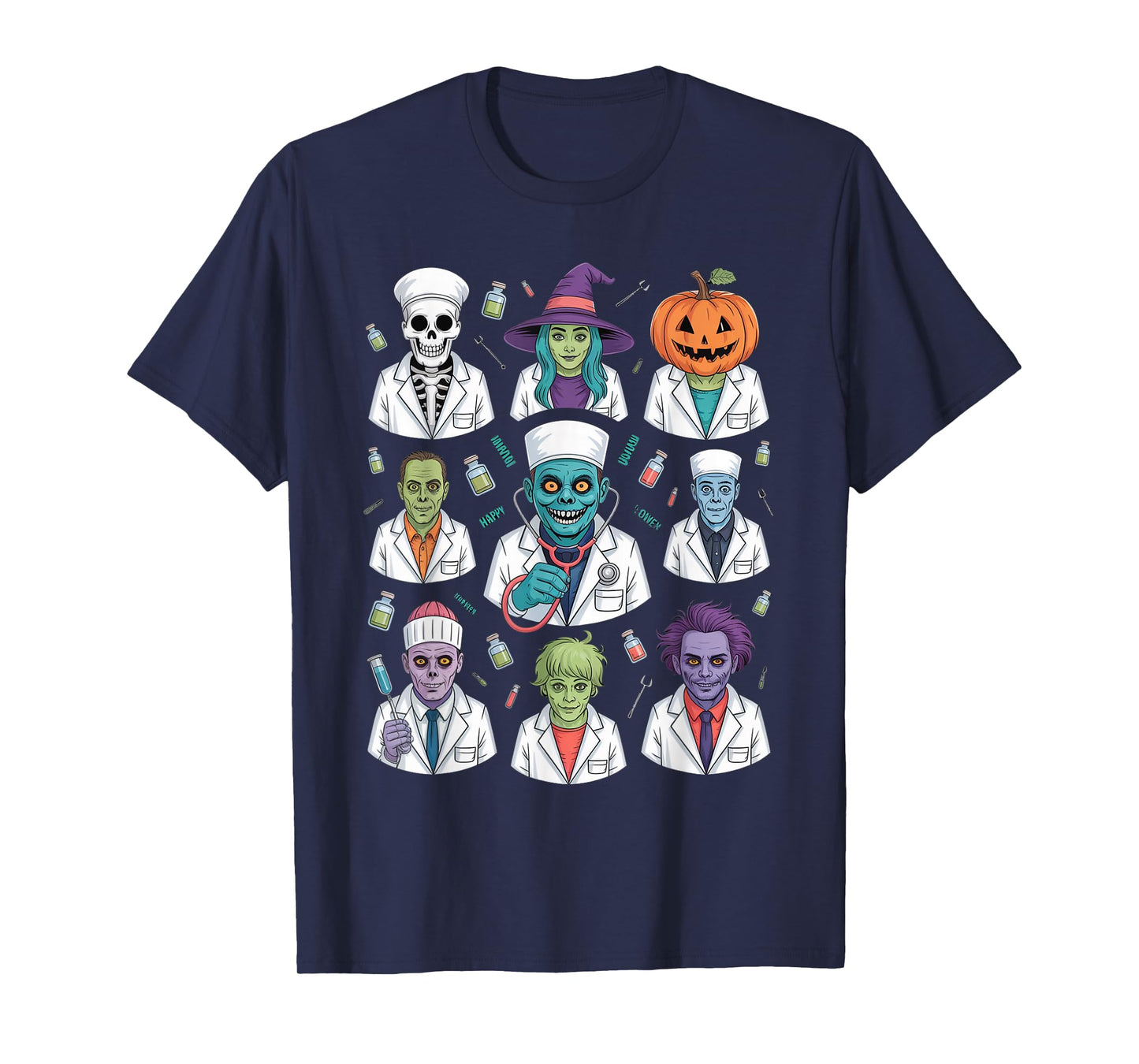 Ghost Nurses Halloween Crew Funny Costume Scrub Top Women T-Shirt