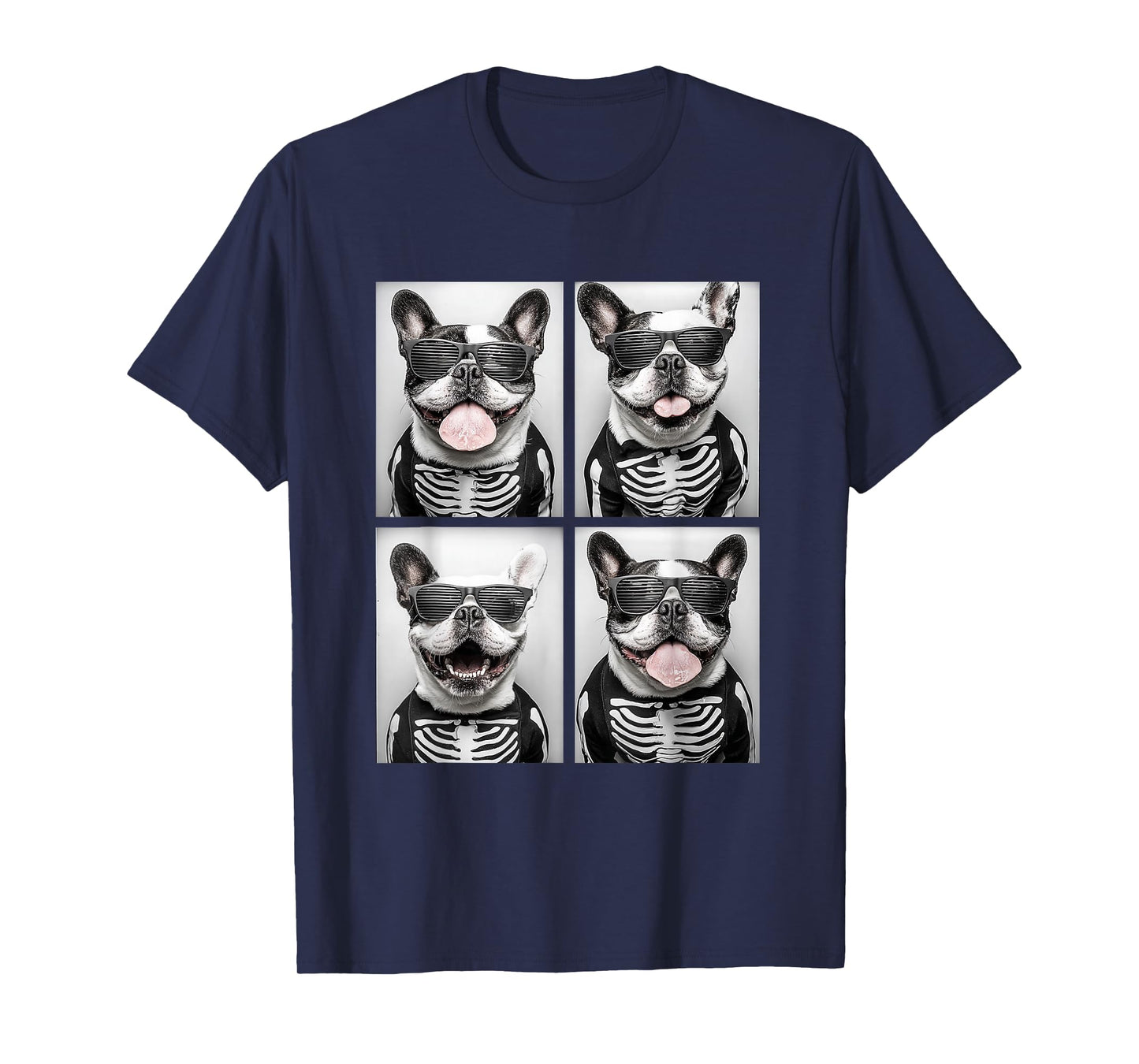 Boston Terriers with Sunglasses Skeleton Costume Halloween T-Shirt