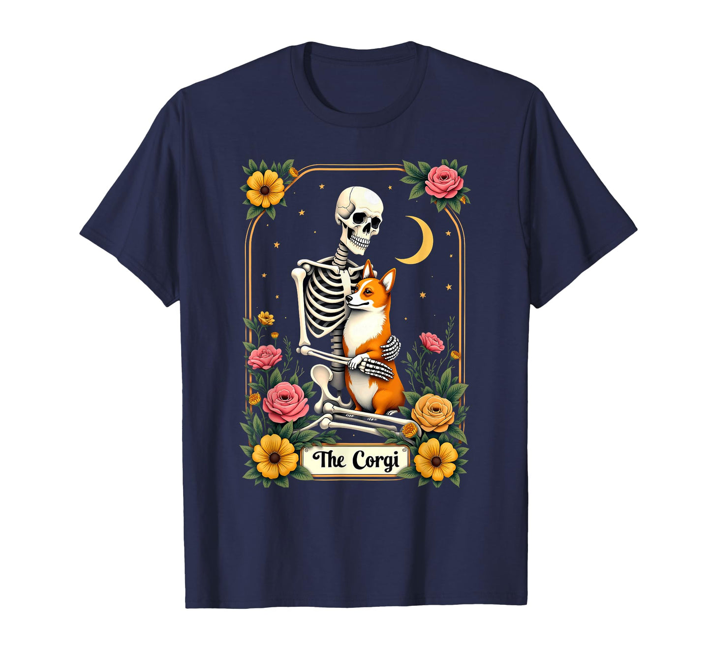 Gothic Tarot Card The Corgi Skeleton Halloween T-Shirt