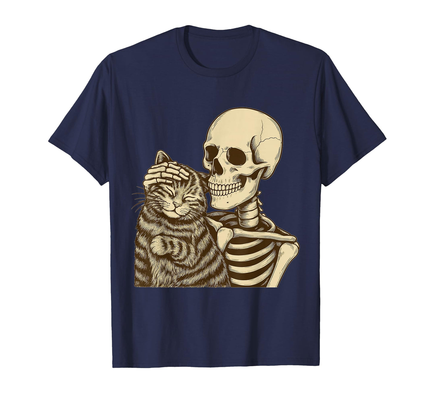 Skeleton Petting Cat Cute Halloween Men Boys T-Shirt