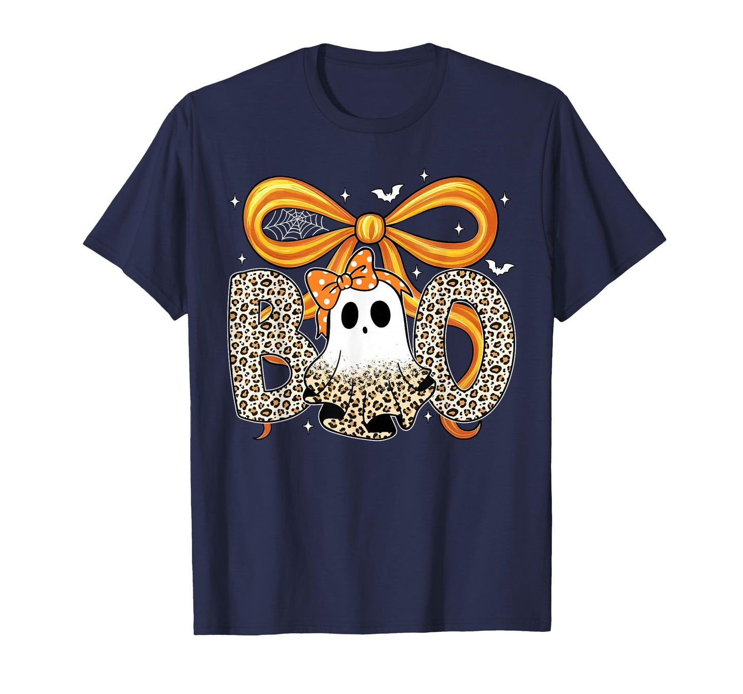 Preppy Coquette Bow Leopard Boo Ghost Halloween Women Kids T-Shirt