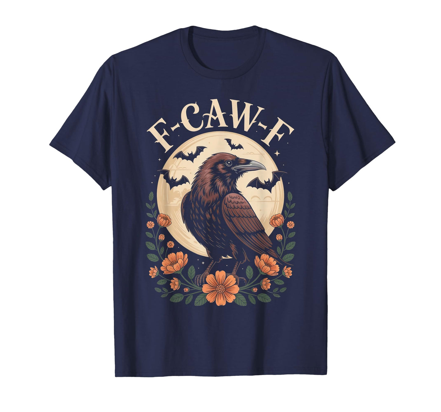 Black Crow F-Caw-F Raven Bird Saying Graphic Retro Floral T-Shirt