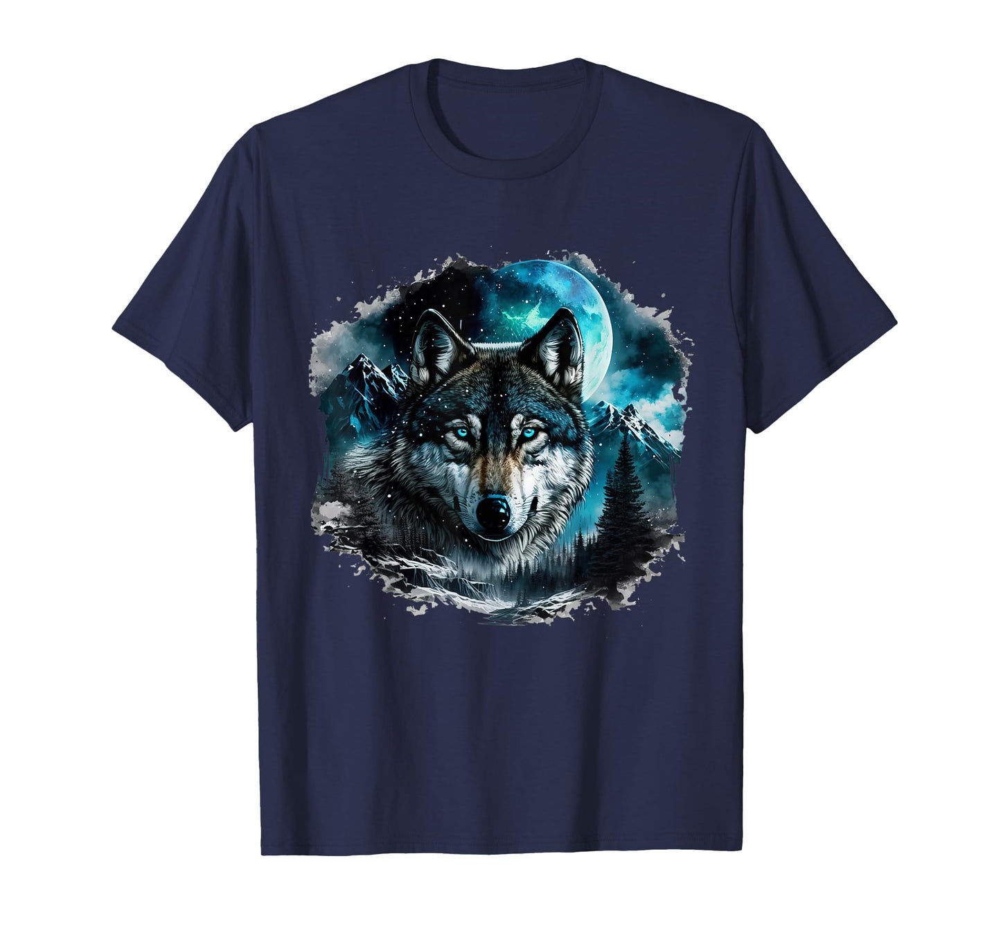 Grey Wolf Hunting Ground Icy Moon Forest Galaxy T-Shirt