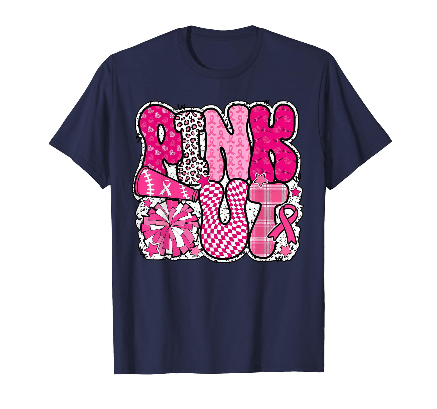 Pink Out Cheer Football Pink Ribbon Breast Cancer Awareness T-Shirt
