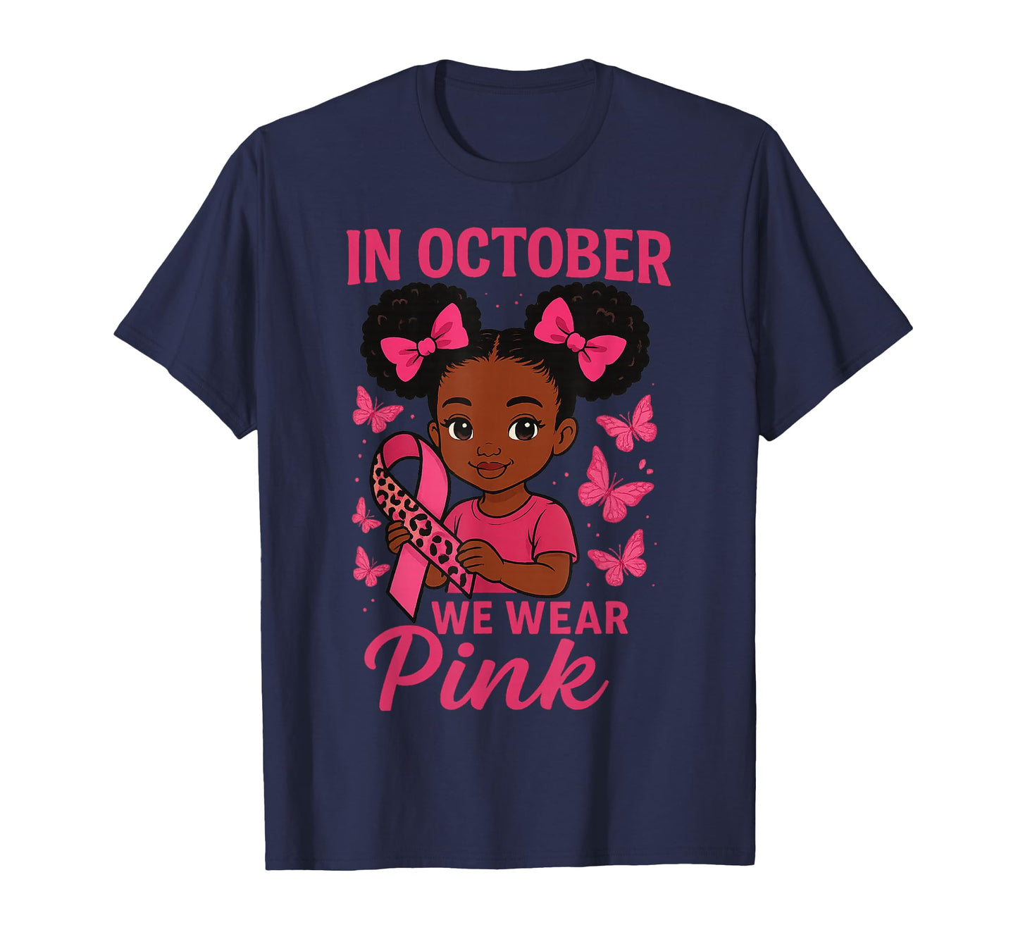 Messy Bun in October We Wear Pink Cute Black Girl Toddlers T-Shirt