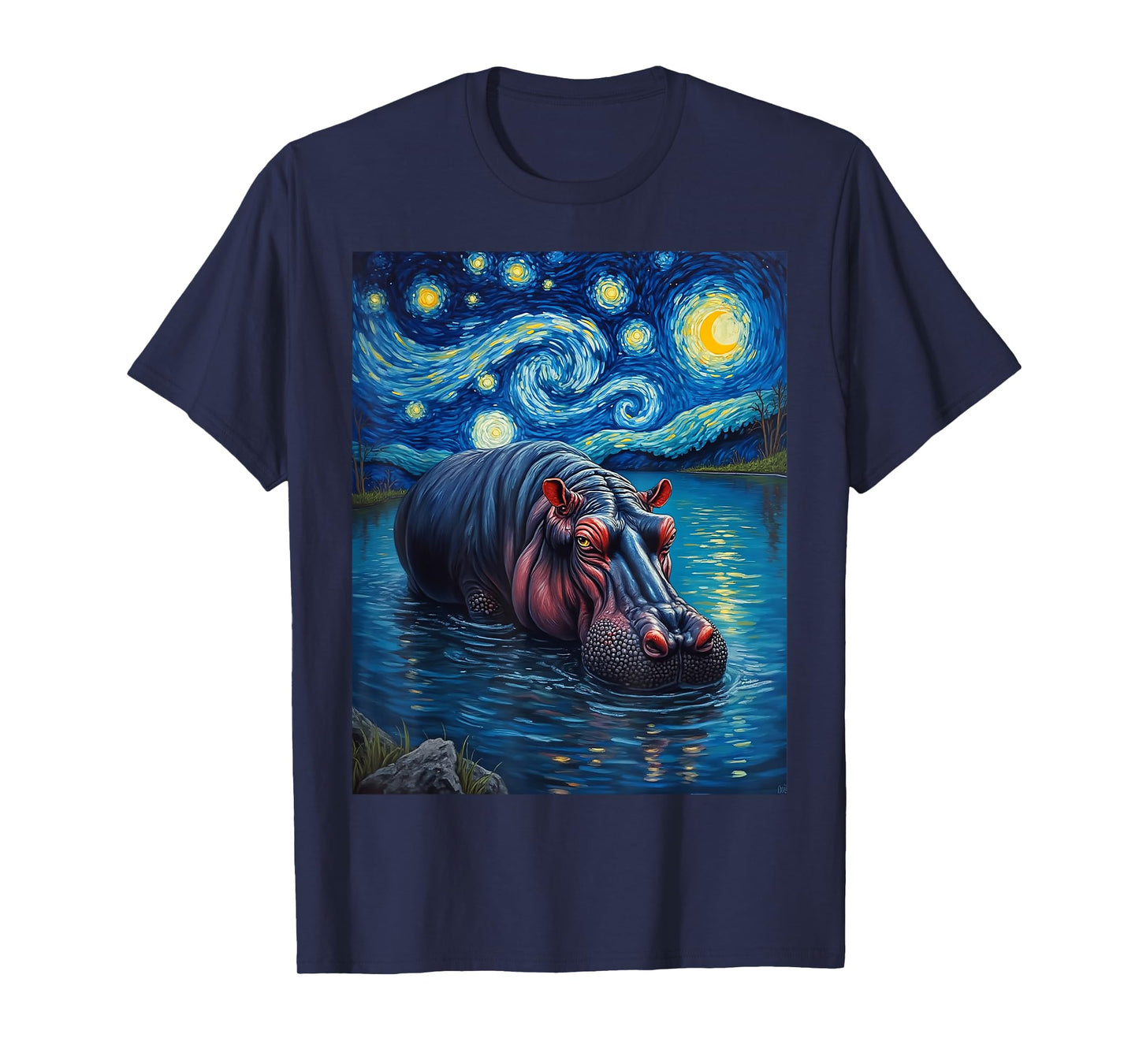 Van Gogh's Starry Night Hippopotamus Animal T-Shirt