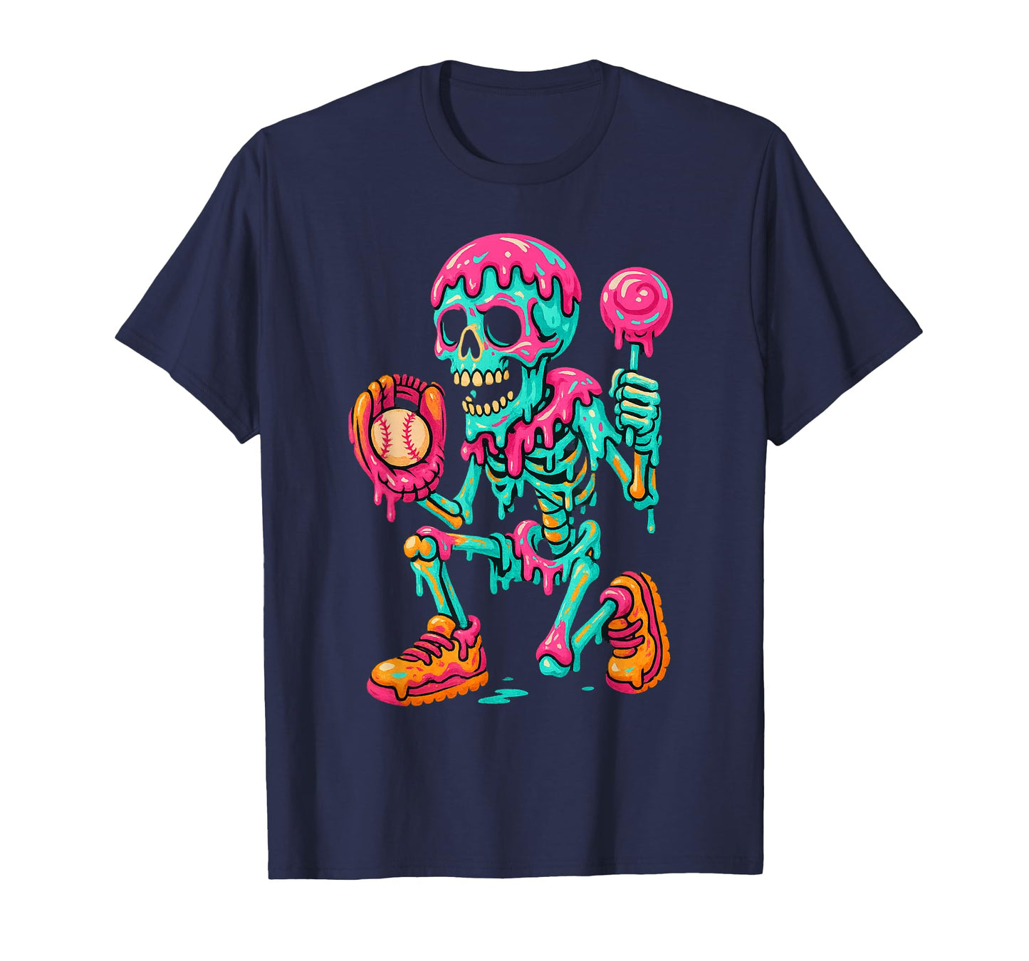 Skeleton Halloween Baseball Ice Cream Drip Spooky Boys Youth T-Shirt